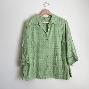 Matcha Green Eyelet Button Blouse